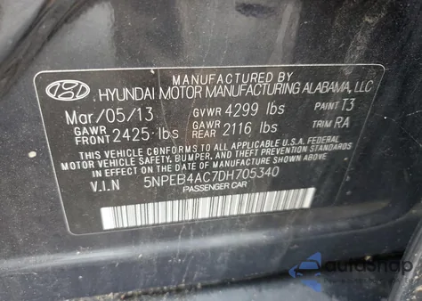 2013 Hyundai Sonata Gls z USA, uszkodzony, nr VIN 5NPEB4AC7DH705340